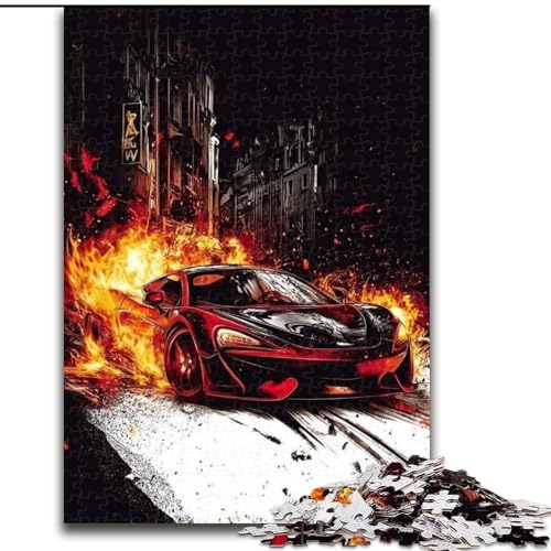 Puzzle für Erwachsene, 1000 Teile, Flammen-Sportwagen, Stressabbau, schwierige Herausforderung, Wichtelgeschenke für Kinder ab 14 Jahren (Größe 50x75cm) von MLADSOEHK