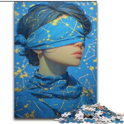 Puzzle für Erwachsene, 1000 Teile, Frau mit verbundenen Augen, Spielzeug, Lernspiele, Stressabbau, einzigartige Heimdekoration und Geschenke (Größe 26x38cm) von MLADSOEHK