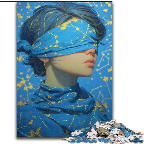 Puzzle für Erwachsene, 1000 Teile, Frau mit verbundenen Augen, Spielzeug, Lernspiele, Stressabbau, einzigartige Heimdekoration und Geschenke (Größe 50x75cm) von MLADSOEHK
