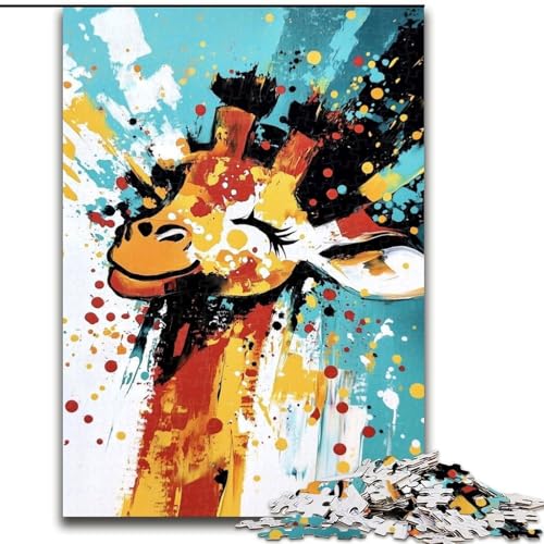 Puzzle für Erwachsene, 1000 Teile, Giraffen-Ölgemälde, geeignet für Kinder ab 14 Jahren, Lernspiele für zu Hause, DIY-Spielzeug, Kunstwerk, Geschenk (Größe 26x38cm) von MLADSOEHK