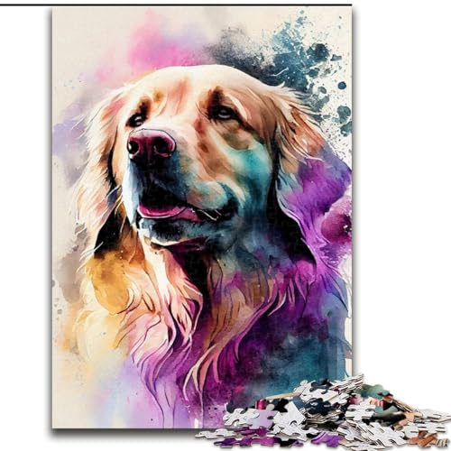 Puzzle für Erwachsene, 1000 Teile, Golden Retriever, Aquarell, hilft dem Gehirn, süchtig machendes Spielzeug zu trainieren, um Geduld zu fördern, perfekte Dekoration (Größe 50x75cm) von MLADSOEHK