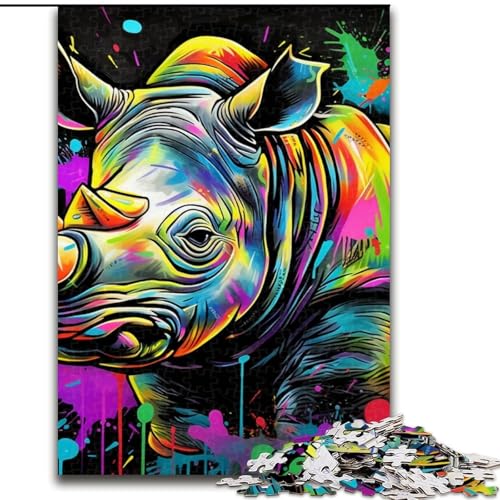Puzzle für Erwachsene, 1000 Teile, Graffiti-Malerei, Nashorn, aus Holz, Kinder ab 14 Jahren, 50x75cm, Kunstwerk-Dekor, Intelligenzspielzeug für Indoor-Spiele mit der Familie Puzzle für Erwachsene, 1000 Teile, Graffiti-Malerei, Nashorn, aus Holz, Kinder ab 14 Jahren, 50x75cm, Kunstwerk-Dekor, Intelligenzspielzeug für Indoor-Spiele mit der Familie von MLADSOEHK