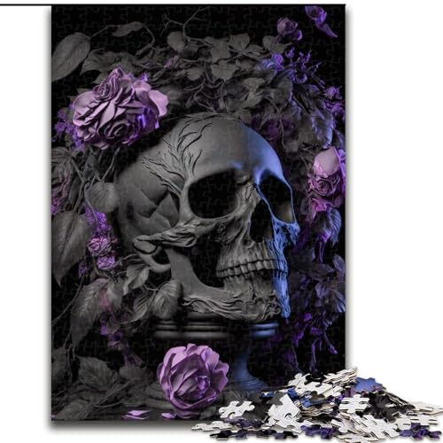 Puzzle für Erwachsene, 1000 Teile, Grauer Totenkopf, lila Rosen, für Kinder ab 14 Jahren, Lernspiel, Herausforderung, Spielzeug, Geschenk zum Geburtstag (Größe 26x38cm) von MLADSOEHK