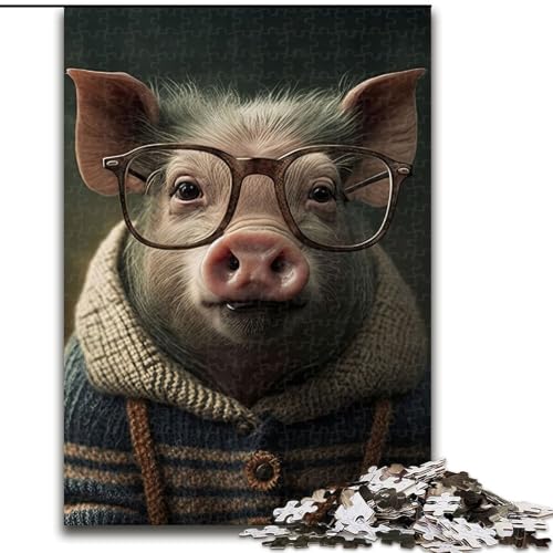 Puzzle für Erwachsene, 1000 Teile, Hipster-Schwein in Kleidung, für Kinder ab 14 Jahren, Lernspiel, Herausforderung, Spielzeug, Geschenk zum Geburtstag (Größe 50x75cm) von MLADSOEHK