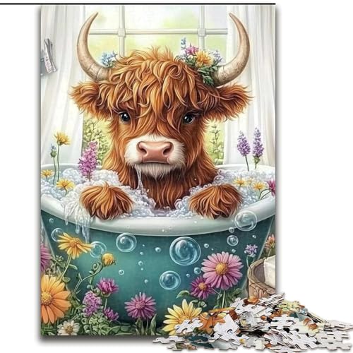 Puzzle für Erwachsene, 1000 Teile, Hochlandkuh, hilft dem Gehirn, süchtig machendes Spielzeug zu trainieren, um Geduld zu fördern, perfekte Dekoration (Größe 26x38cm) von MLADSOEHK