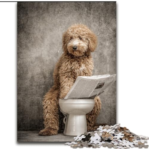 Puzzle für Erwachsene, 1000 Teile, Hund auf der Toilette, für Kinder ab 14 Jahren, Lernspiel, Herausforderung, Spielzeug, Geschenk zum Geburtstag (Größe 50x75cm) von MLADSOEHK
