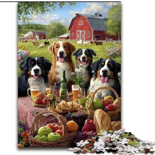 Puzzle für Erwachsene, 1000 Teile, Hunde auf einem Picknick, geeignet für Kinder ab 14 Jahren, Lernspiele für Zuhause, DIY-Spielzeug, Kunstwerk, Geschenk (Größe 26x38cm) von MLADSOEHK