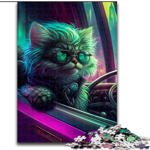 Puzzle für Erwachsene, 1000 Teile, Kätzchen in Sportwagen, für Kinder ab 14 Jahren, Lernspiel, Herausforderung, Spielzeug, Geschenk zum Geburtstag (Größe 50x75cm) von MLADSOEHK