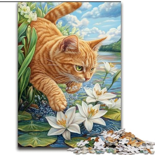 Puzzle für Erwachsene, 1000 Teile, Katze auf Lotusblatt, Lernspiele, Heimdekoration, ganze Familie (Größe 50x75cm) von MLADSOEHK