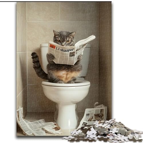Puzzle für Erwachsene, 1000 Teile, Katze auf der Toilette, Spielzeug, Lernspiele, Stressabbau, einzigartige Heimdekoration und Geschenke (Größe 50x75cm) von MLADSOEHK