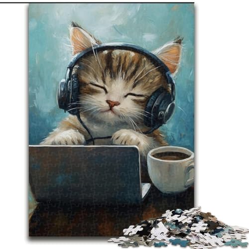 Puzzle für Erwachsene, 1000 Teile, Katze hört Musik, für Kinder ab 14 Jahren, jedes Teil ist einzigartig – lustiges und herausforderndes Spiel für die ganze Familie, tolles Geschenk (Größe 26x38cm) von MLADSOEHK