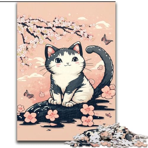 Puzzle für Erwachsene, 1000 Teile, Kirschblütenkatze, für Kinder ab 14 Jahren, Lernspiel, Herausforderung, Spielzeug, Geschenk zum Geburtstag (Größe 50x75cm) von MLADSOEHK
