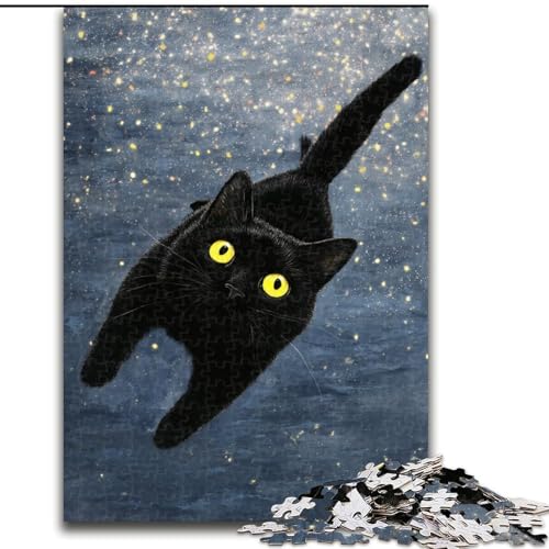 Puzzle für Erwachsene, 1000 Teile, Kunst, Schwarze Katze, für Kinder ab 14 Jahren, Lernspiel, Herausforderung, Spielzeug, Geschenk zum Geburtstag (Größe 50x75cm) von MLADSOEHK