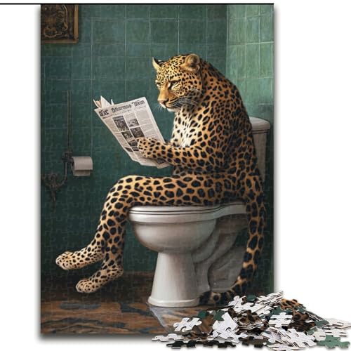 Puzzle für Erwachsene, 1000 Teile, Leopard auf der Toilette, für Kinder ab 14 Jahren, Lernspiel, Herausforderung, Spielzeug, Geschenk zum Geburtstag (Größe 26x38cm) von MLADSOEHK