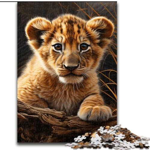 Puzzle für Erwachsene, 1000 Teile, Löwenjunges, Stressabbau, schwierige Herausforderung, Wichtelgeschenke für Kinder ab 14 Jahren (Größe 50x75cm) von MLADSOEHK