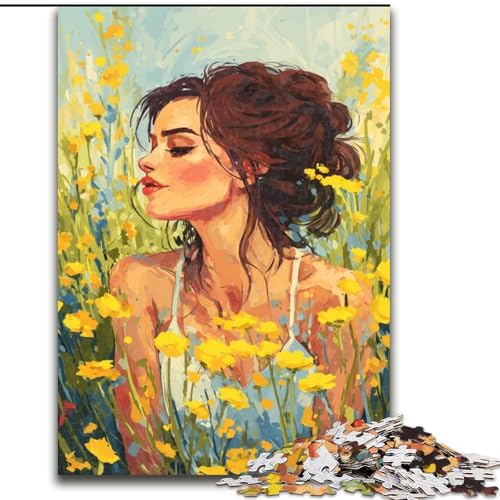 Puzzle für Erwachsene, 1000 Teile, Mädchen im Wildblumensommer, geeignet für Kinder ab 14 Jahren, Lernspiele für Zuhause, DIY-Spielzeug, Kunstwerk, Geschenk (Größe 50x75cm) von MLADSOEHK
