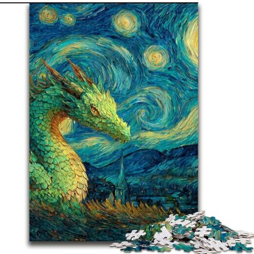 Puzzle für Erwachsene, 1000 Teile, Nachthimmel-Drache, Spielzeug, Lernspiele, Stressabbau, einzigartige Heimdekoration und Geschenke (Größe 50x75cm) von MLADSOEHK