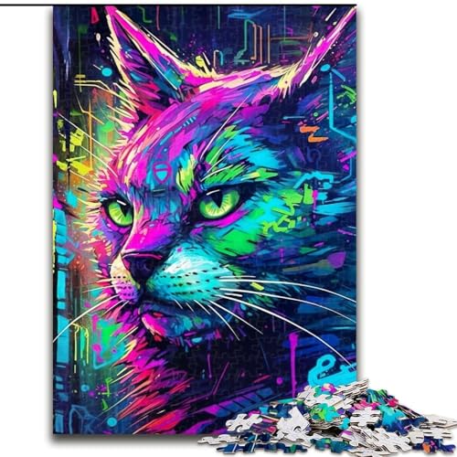 Puzzle für Erwachsene, 1000 Teile, Neon-Graffiti-Katze, für Kinder ab 14 Jahren, Lernspiel, Herausforderung, Spielzeug, Geschenk zum Geburtstag (Größe 50x75cm) von MLADSOEHK