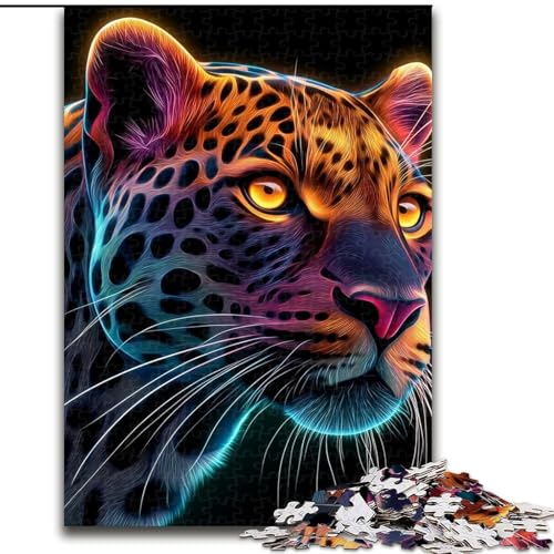 Puzzle für Erwachsene, 1000 Teile, Neon-Leopard, Stressabbau, schwierige Herausforderung, Wichtelgeschenke für Kinder ab 14 Jahren (Größe 26x38cm) von MLADSOEHK