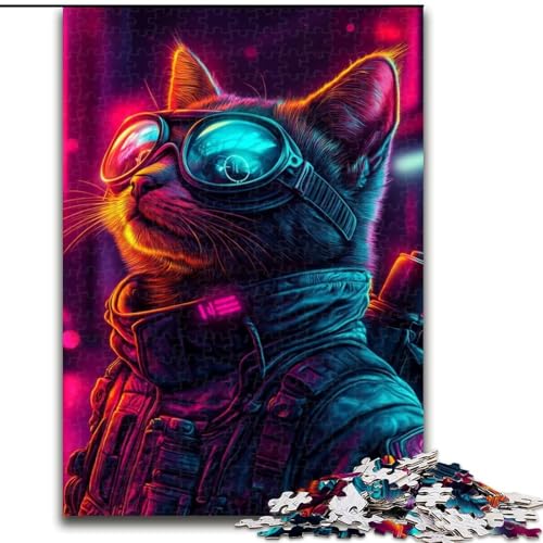 Puzzle für Erwachsene, 1000 Teile, Neonkatze mit Brille, Lernspiele, Heimdekoration, ganze Familie (Größe 26x38cm) von MLADSOEHK