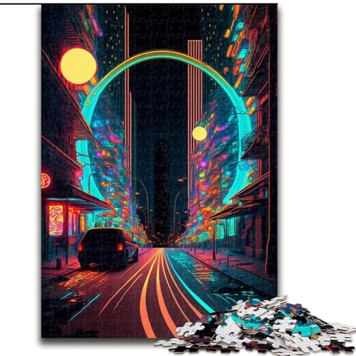 Puzzle für Erwachsene, 1000 Teile, Neonlicht-Straßenpuzzle, perfekt für Teenager, Familienzusammenhalt, Denksportaufgabe und DIY-Geschenk zur Heimdekoration (Größe: 26x38cm) von MLADSOEHK