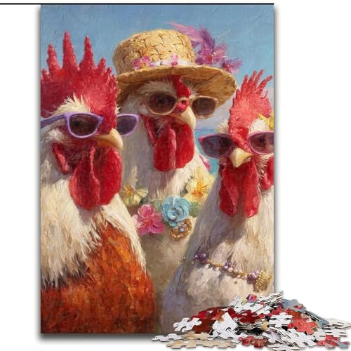 Puzzle für Erwachsene, 1000 Teile, Ölgemälde mit DREI Hähnen, Spielzeug, Lernspiele, Stressabbau, einzigartige Heimdekoration und Geschenke (Größe 26x38cm) von MLADSOEHK
