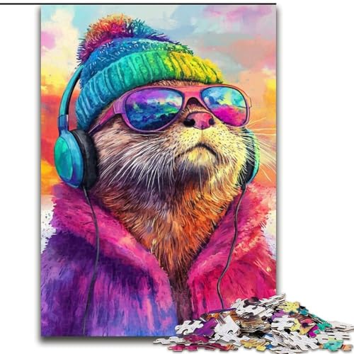 Puzzle für Erwachsene, 1000 Teile, Otter hört Musik, geeignet für Kinder ab 14 Jahren, Lernspiele für Zuhause, DIY-Spielzeug, Kunstwerk, Geschenk (Größe 50x75cm) von MLADSOEHK