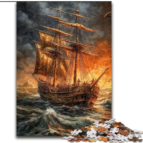 Puzzle für Erwachsene, 1000 Teile, Piratenschiff, hilft dem Gehirn, süchtig machendes Spielzeug zu trainieren, um Geduld zu fördern, perfekte Dekoration (Größe 50x75cm) von MLADSOEHK