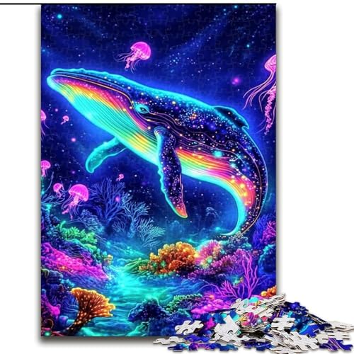 Puzzle für Erwachsene, 1000 Teile, Psychedelischer Wal, Stressabbau, schwierige Herausforderung, Wichtelgeschenke für Kinder ab 14 Jahren (Größe 26x38cm) von MLADSOEHK
