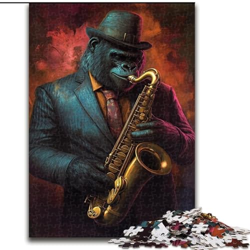 Puzzle für Erwachsene, 1000 Teile, Schimpanse spielt Saxophon, geeignet für Kinder ab 14 Jahren, Lernspiele für zu Hause, DIY-Spielzeug, Kunstwerk, Geschenk (Größe 26x38cm) von MLADSOEHK