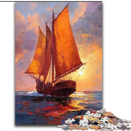 Puzzle für Erwachsene, 1000 Teile, Segelboot-Ölgemälde, für Erwachsene ab 14 Jahren, Lernspiel, Herausforderung, Spielzeug, Geschenk zum Geburtstag (Größe 26x38cm) von MLADSOEHK