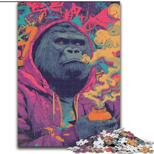 Puzzle für Erwachsene, 1000 Teile, Smoky Chimpanzee, hilft dem Gehirn, süchtig machendes Spielzeug zu trainieren, um Geduld zu fördern, perfekte Dekoration (Größe 26x38cm) von MLADSOEHK