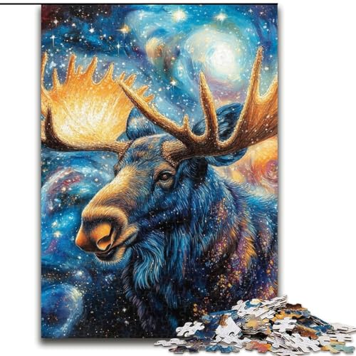 Puzzle für Erwachsene, 1000 Teile, Sternenhimmel-Elch, geeignet für Kinder ab 14 Jahren, Lernspiele für Zuhause, DIY-Spielzeug, Kunstwerk, Geschenk (Größe 26x38cm) von MLADSOEHK