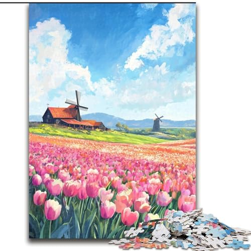 Puzzle für Erwachsene, 1000 Teile, Tulpengarten, geeignet für Kinder ab 14 Jahren, Lernspiele für Zuhause, DIY-Spielzeug, Kunstwerk, Geschenk (Größe 26x38cm) von MLADSOEHK