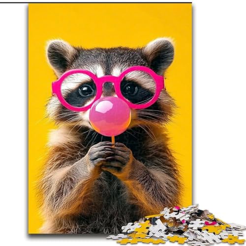 Puzzle für Erwachsene, 1000 Teile, Waschbär, der Lutscher isst, für Kinder ab 14 Jahren, Lernspiel, Herausforderung, Spielzeug, Geschenk zum Geburtstag (Größe 26x38cm) von MLADSOEHK