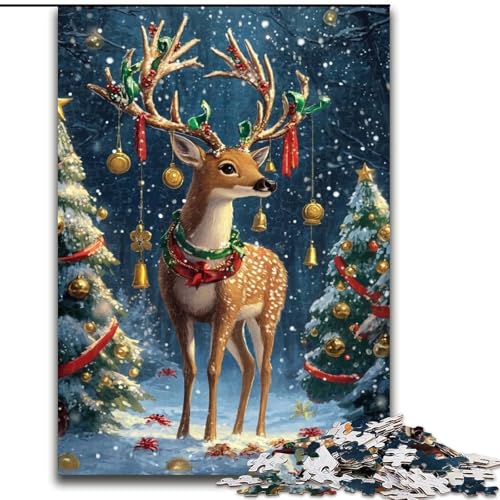 Puzzle für Erwachsene, 1000 Teile, Weihnachtshirsch, für Kinder ab 14 Jahren Jedes Teil ist einzigartig – lustiges und herausforderndes Spiel für die ganze Familie Tolles Geschenk (Größe 50x75cm) von MLADSOEHK