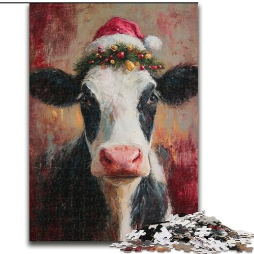 Puzzle für Erwachsene, 1000 Teile, Weihnachtsmannmütze, Kuh, Spielzeug, Lernspiele, Stressabbau, einzigartige Heimdekoration und Geschenke (Größe 50x75cm) von MLADSOEHK