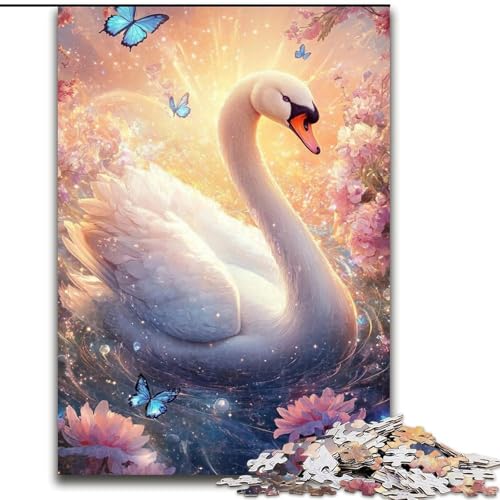 Puzzle für Erwachsene, 1000 Teile, Weißer Schwan, für Kinder ab 14 Jahren Jedes Teil ist einzigartig – lustiges und herausforderndes Spiel für die ganze Familie Tolles Geschenk (Größe 26x38cm) von MLADSOEHK