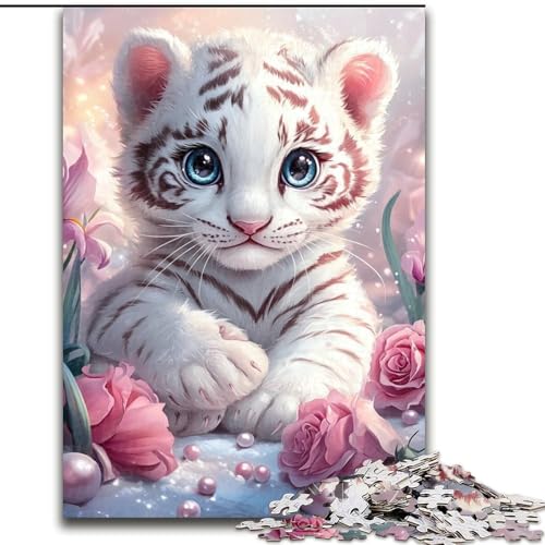 Puzzle für Erwachsene, 1000 Teile, Weißer Tiger, für Kinder ab 14 Jahren Jedes Teil ist einzigartig – lustiges und herausforderndes Spiel für die ganze Familie Tolles Geschenk (Größe 26x38cm) von MLADSOEHK