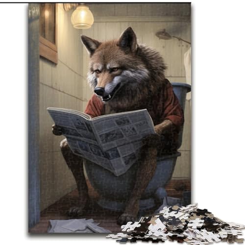 Puzzle für Erwachsene, 1000 Teile, Wolf liest Zeitung, aus Holz, perfekt als Geburtstags-, Weihnachts, 50x75cm, Geburtstagsparty für Männer und Frauen von MLADSOEHK