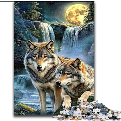 Puzzle für Erwachsene, 1000 Teile, Wolf unter dem Mond, Stressabbau, schwierige Herausforderung, Wichtelgeschenke für Kinder ab 14 Jahren (Größe 50x75cm) von MLADSOEHK
