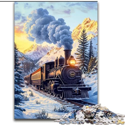 Puzzle für Erwachsene, 1000 Teile, Zug fährt auf Schnee, Denksportaufgabe zur Wanddekoration, einzigartige Geburtstags 14-Jährige (Größe 26x38cm) von MLADSOEHK