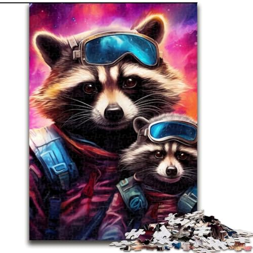 Puzzle für Erwachsene, 1000 Teile, farbenfroher Kunst-Waschbär aus Holz, perfektes Weihnachts- und Neujahrsgeschenk, Feiertagsgeschenk, 50x75cm, für interaktives Familienspiel von MLADSOEHK