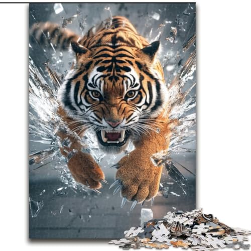 Puzzle für Erwachsene, 1000 Teile, laufender Tiger, hilft dem Gehirn, süchtig machendes Spielzeug zu trainieren, um Geduld zu fördern, perfekte Dekoration (Größe 50x75cm) von MLADSOEHK