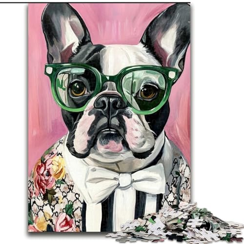 Puzzle für Erwachsene, 1000 Teile, modische französische Bulldogge, Spielzeug, Lernspiele, Stressabbau, einzigartige Heimdekoration und Geschenke (Größe 50x75cm) von MLADSOEHK