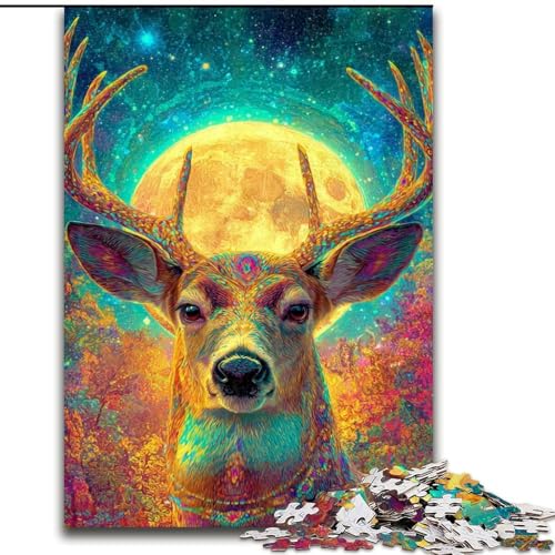 Puzzle für Erwachsene, 1000 Teile, psychedelische visionäre Hirschkunst, geeignet für Kinder ab 14 Jahren, Lernspiele für Zuhause, DIY-Spielzeug, Kunstwerk, Geschenk (Größe 26x38cm) von MLADSOEHK