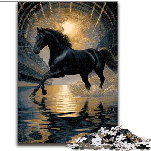 Puzzle für Erwachsene, 1000 Teile, schwarzes Pferd, Lernspiele, Heimdekoration, ganze Familie (Größe 26x38cm) von MLADSOEHK