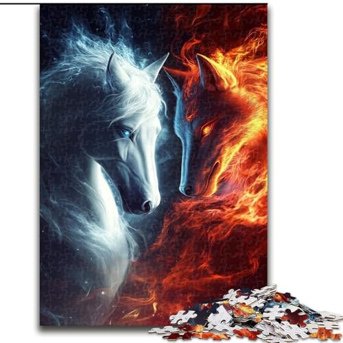 Puzzle für Erwachsene, 1000 Teile, schwierig, Wolf und Pferd, Dekomprimierendes intellektuelles Lernspielzeug, Geburtstagsgeschenk, Geschenke, Wandkunst (Größe 26x38cm) von MLADSOEHK