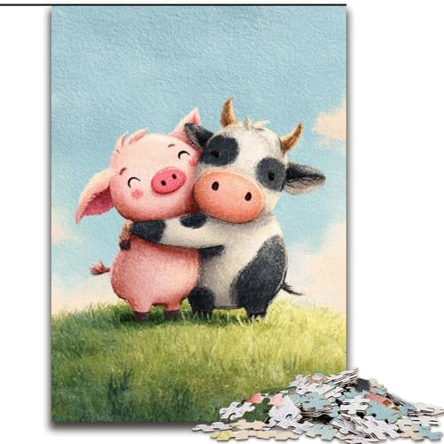 Puzzle für Erwachsene, 1000 Teile, schwierige Kuh und Schwein, Dekomprimierendes intellektuelles Lernspielzeug, Geburtstagsgeschenk, Geschenke, Wandkunst (Größe 26x38cm) von MLADSOEHK