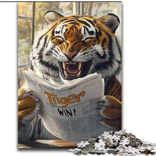 Puzzle für Erwachsene, 1000 Teile, schwieriger Tiger, der eine Zeitung liest, dekomprimierendes intellektuelles Lernspielzeug, Geburtstagsgeschenk, Geschenke, Wandkunst (Größe 50x75cm) von MLADSOEHK